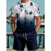 Men's Tropical Floral Print Round Neck Short Sleeve Casual Suit