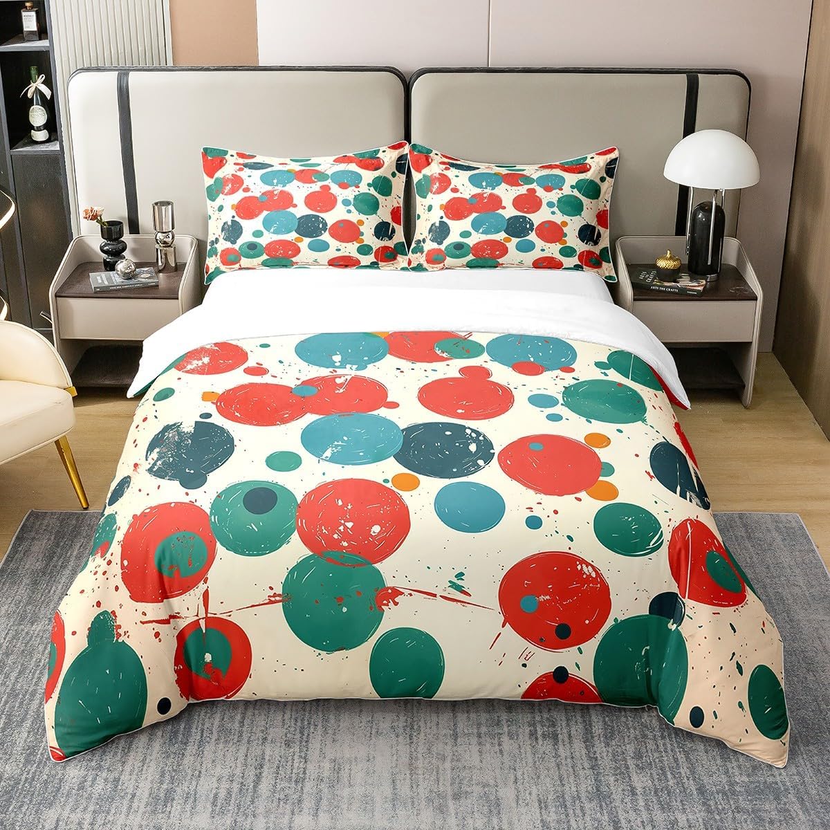 

Mid Century Modern Queen Size Duvet Cover Set Mid Century Modern Vintage Hexagon Pattern Mattress Cover 3 Pcs With 2 Pillowcases EU Single(135x200cm)