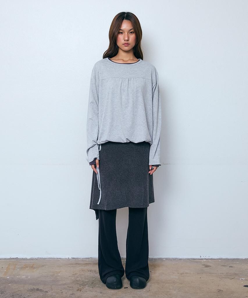 Pisis Button Layered Midi Skirt_Charcoal