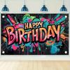 Graffiti Happy Birthday Banner Birthday Party Splatter Graffiti Birthday Decoration Backdrop Photo Booth Photography Background Background Decor for