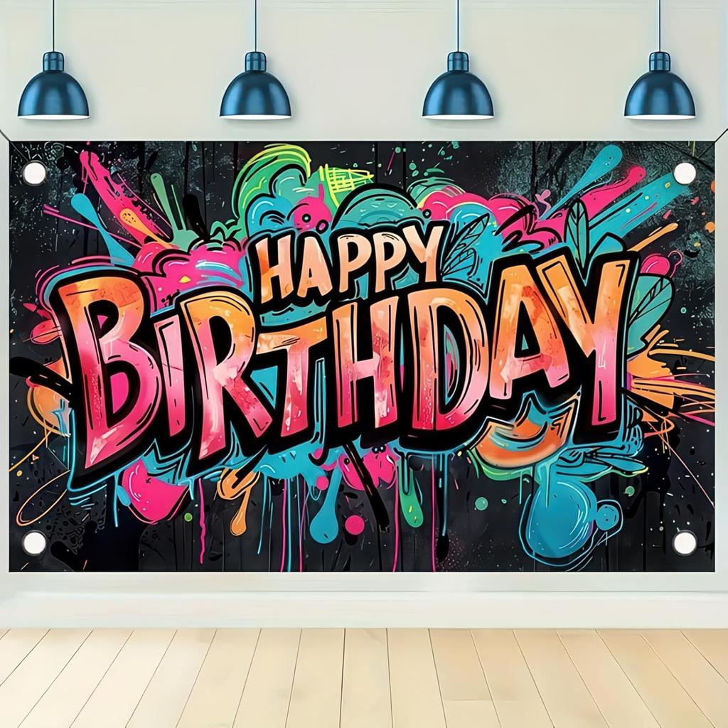 Graffiti Happy Birthday Banner Birthday Party Splatter Graffiti Birthday Decoration Backdrop Photo Booth Photography Background Background Decor for