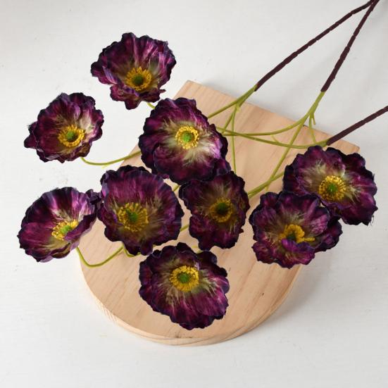 3 Heads Full Blooms Artificial Flower Real Touch Fake Silk Flower Branch with Long Stem for Home Kitchen Party Table Centerpiece