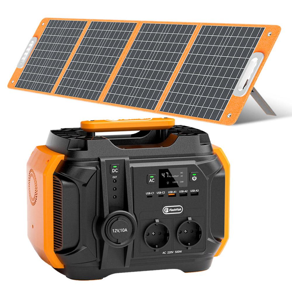 Flashfish A501 540Wh 500W Przenośna stacja zasilania + TSP 18V 100W Składany panel słoneczny Zestaw energii awaryjnej