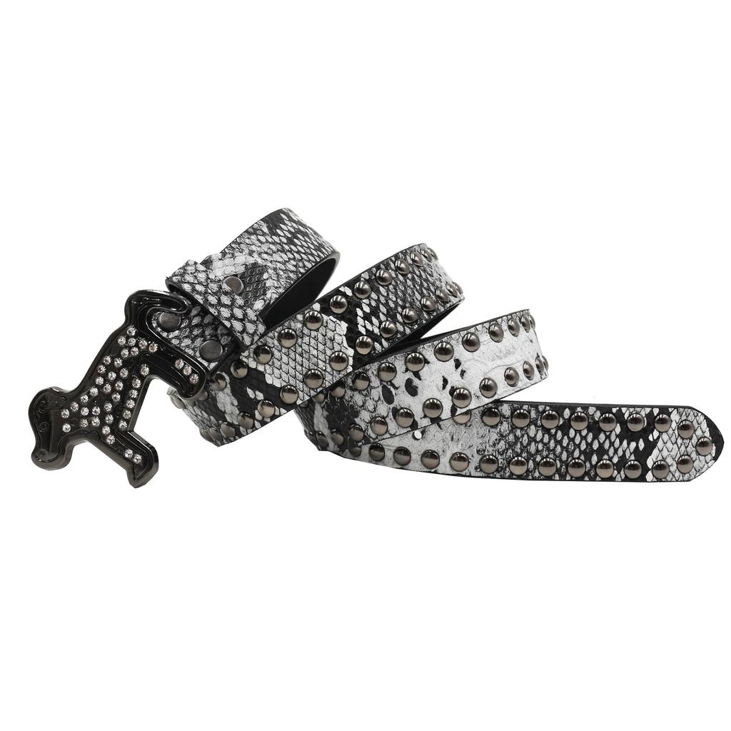 European and American Rhinestone Dog Buckle Belt Rivet Punk Decoration Women's Belt Yabi Decoration Python Pattern Belt