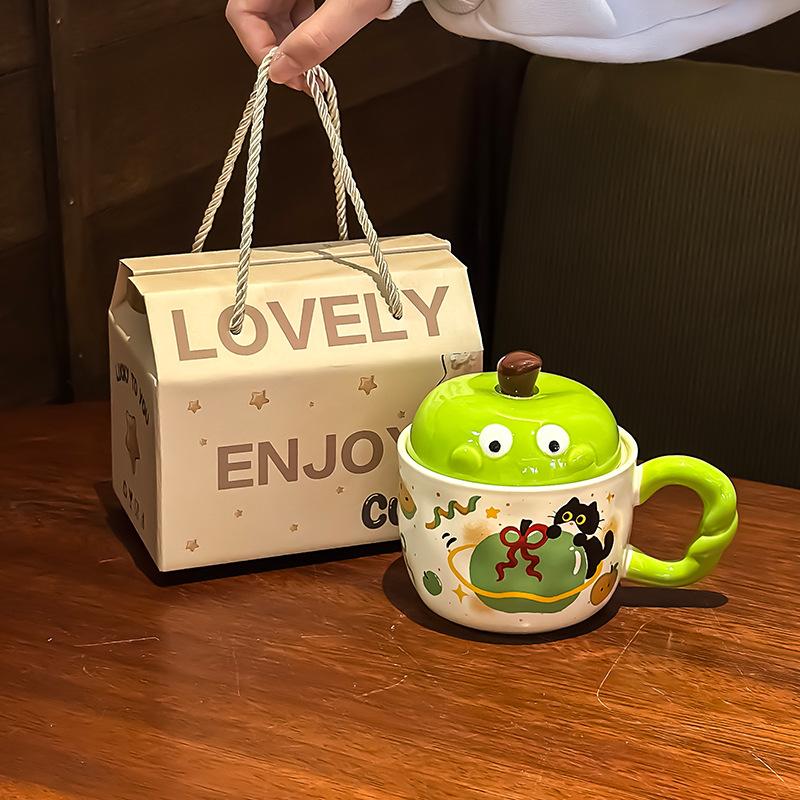 

Милая керамическая чашка для воды Apple с крышкой для подарков на день рождения девочкам для лучшей подруги с высокой внешностью практичная подарочная кружка 370ML