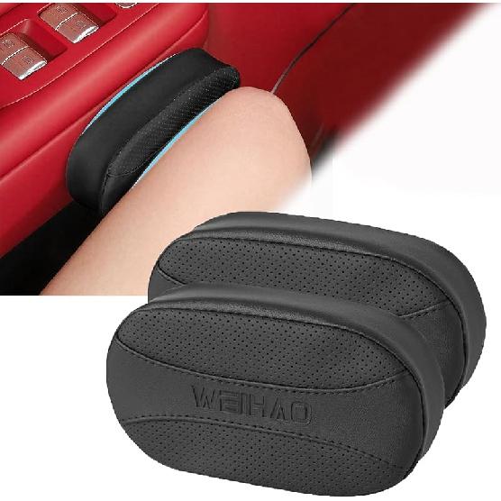 Car Knee Cushion Pad, Car Door Knee Pad Rest Cushion, Center Console Car Knee Pad Protector, Memory Foam Compact Knee Support With Hook & Loop, Nappa Black-2 PCS