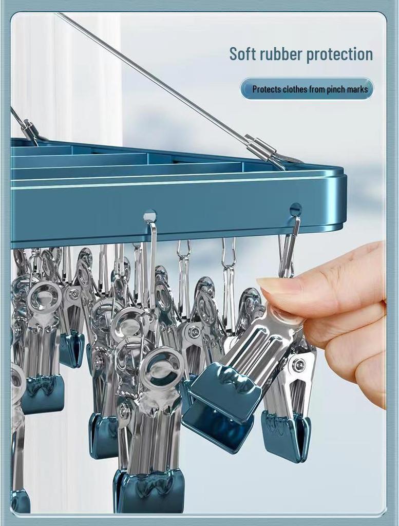 Aluminum Alloy Multi-Clip Drying Rack for Socks and Underwear