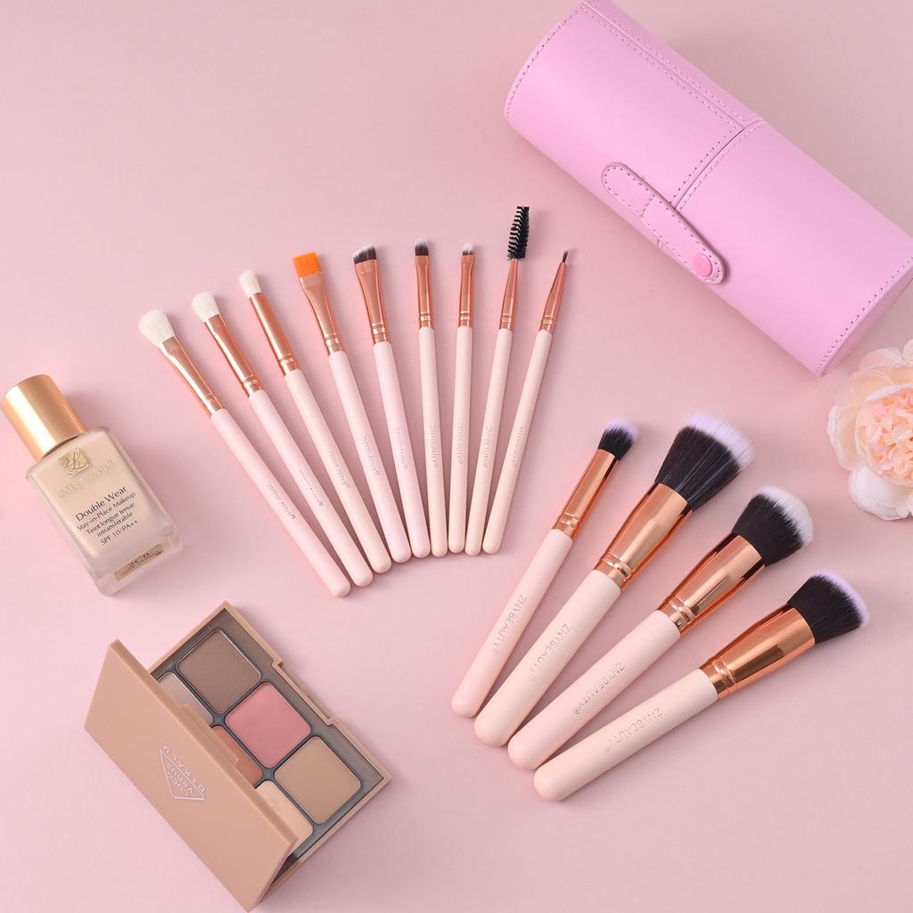 Pincel de base pincel de pó solto pincel de sombra para os olhos 12 peças conjunto de pincéis de maquiagem lã lilás pequena série uva bolsa de pincéis de maquiagem