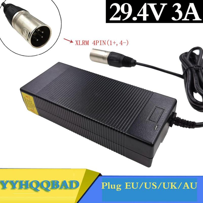 29.4v3a lithium battery charger 7 Series 29.4V 3A charger for 24V battery pack electric bike lithium battery charger 4-Pin XLR UK plug