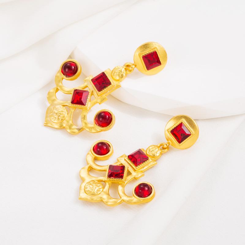 Women Retro Drop Earrings Titanium Steel Alloy Pendant Earrings Acrylic Crystal Bead Anchor Shape Geometric Ear Ornaments