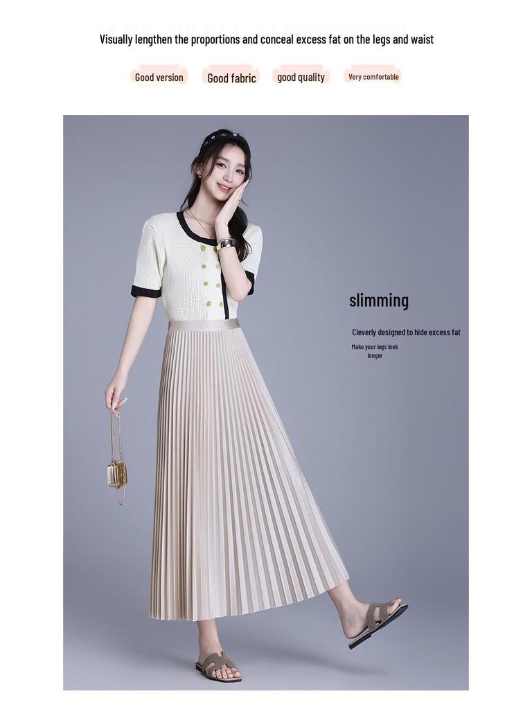 Plisowana spódnica A-line długa z gumką w pasie - Wszechstronny koreański styl - Wiosna-Lato 2026