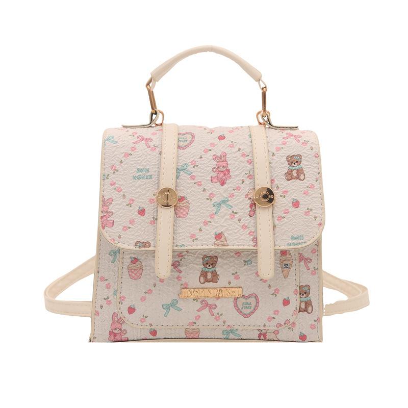 

Fashion personalized design versatile new double backpack women s splicing bow senior leisure college wind oblique span bag