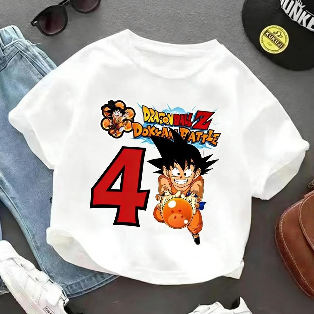 2026 Hot Cartoon Anime Dragon Ball Goku Printed Tshirt Children Birthday Lucky Numbers 110 Years Old Cartoon Clothes Kids Gift