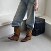 Retro pointed strap western cowboy boots women's new inner height increase versatile soft leather with skirt boots