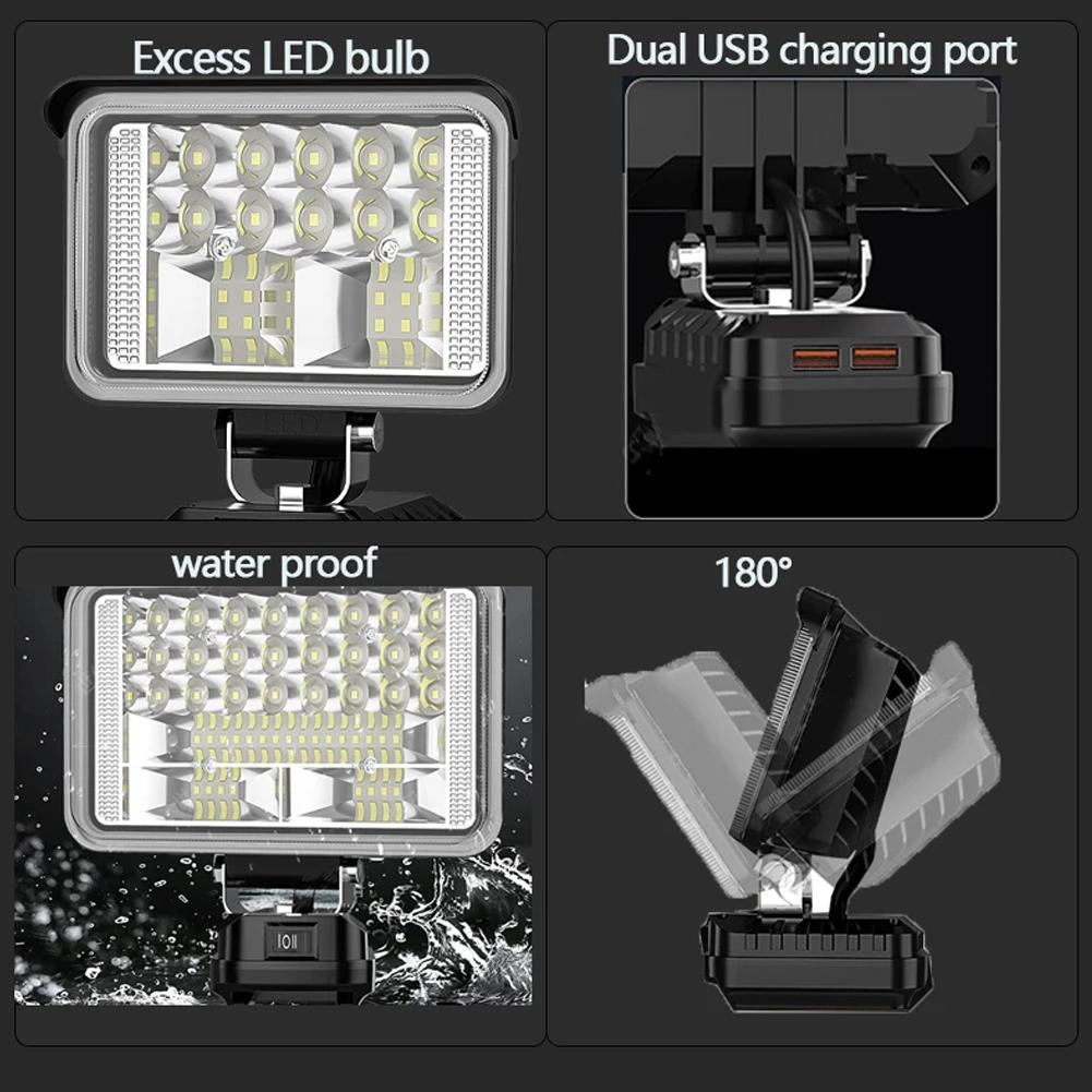 3/4/5/8Inch Waterproof Direct Flood Lights For Makita 18V Cordless Work Light USB Garage Workshop Camping Emergency Lights