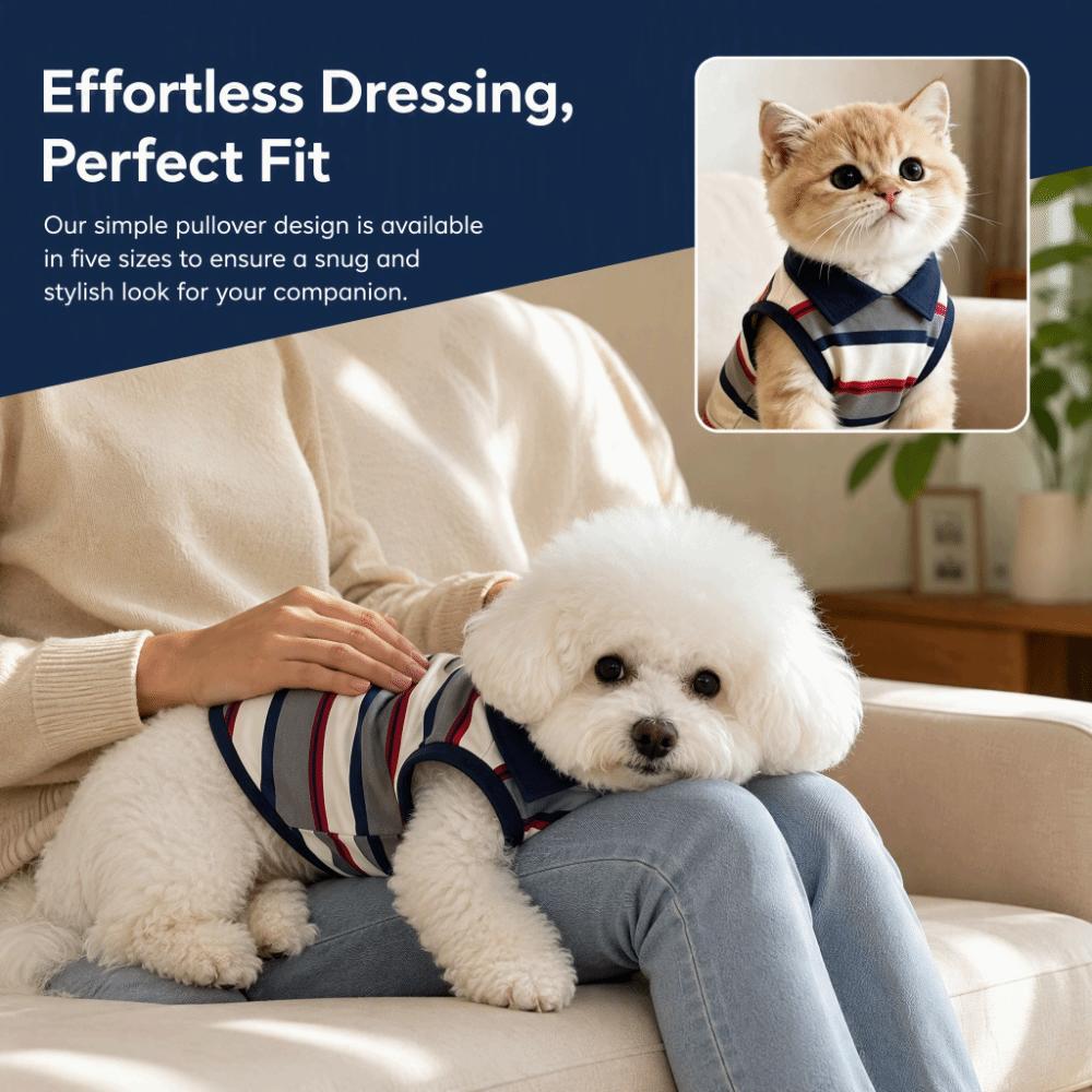 Striped Pet Polo Shirt Breathable Pet Pullover New Cat Polo Shirt  Cat