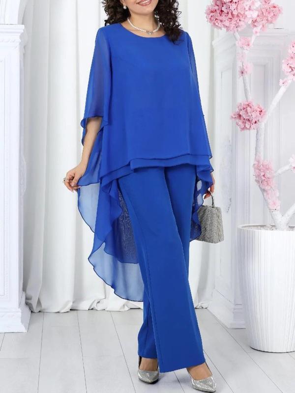 2026 Women's Loose Casual Chiffon Autumn Suit: Solid Color Top and Pants Set