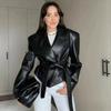Women's Clothing Motorcycle Cool Strap Temperament Leather Jacket Women With Belt Biker Jacket Coat