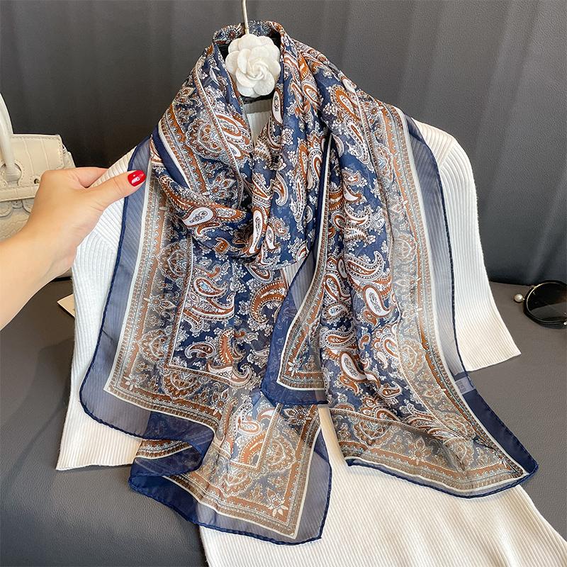 Motetrykt blomster chiffon hijab skjerf kvinner pareo dame bandanas badehåndklær sommer muslimsk slør wrap kvinne foulard
