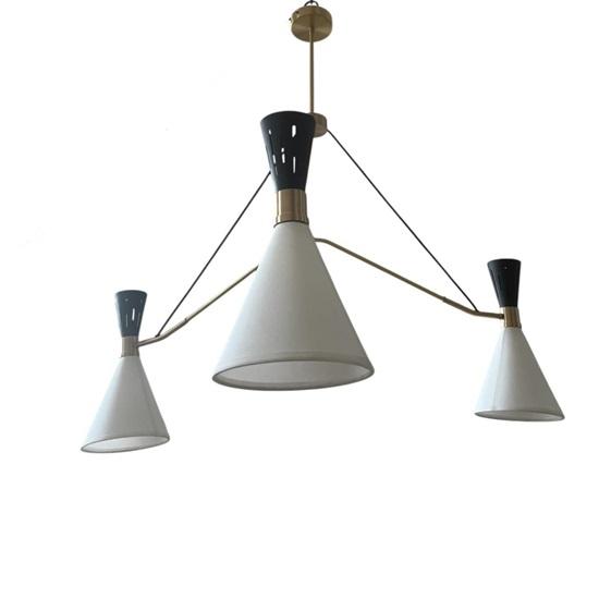 Candelabru cu 3 brațe Sputnik cu abajururi Mid Century, Lampă de tavan suspendată