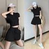 Summer Large Size Casual Sportswear Set with Hat Short Sleeve Sweatshirt and Sports Shorts Two Piece Women's Outfit Ensemble