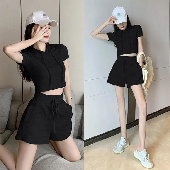 Summer Large Size Casual Sportswear Set with Hat Short Sleeve Sweatshirt and Sports Shorts Two Piece Women's Outfit Ensemble