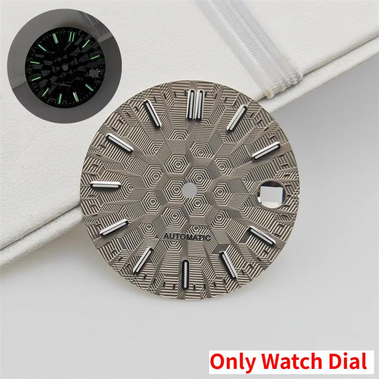 NH35 Watch Dial and Watch Hands 28.5mm Geometric Shapes Texture Dial Green Luminous Watch Accessories for NH35 NH36 Movement