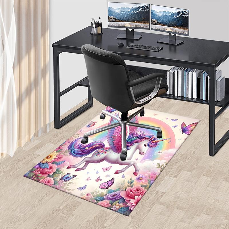 

1pc Anime Unicorn Chair Mat - Rainbow Butterfly Floral Office Rug - Festival Gift for Home Decor, Suitable for All Seasons.H050 60cm by 90cm