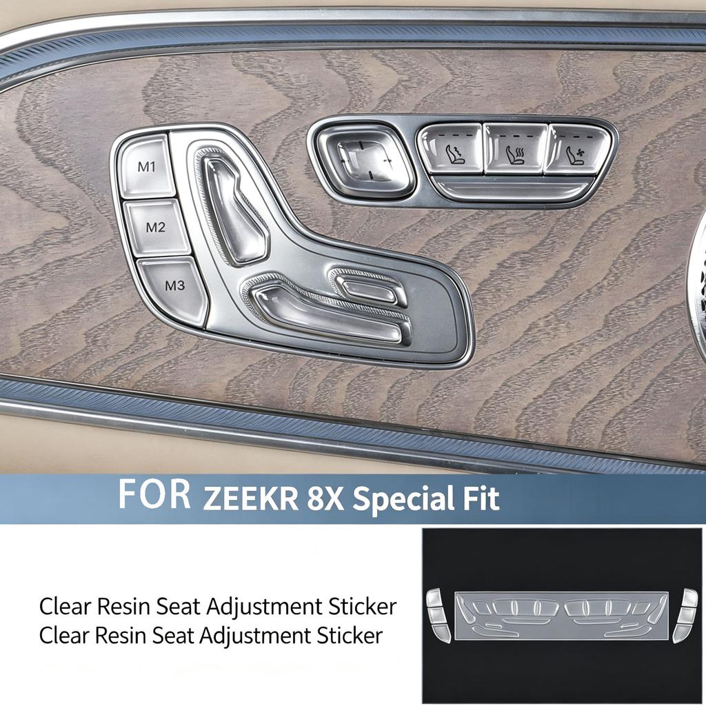 FOR ZEEKR 8X Transparent Drop Glue Steering Wheel Button Cover, Center Console Button Cover, Seat Adjustment Transparent Decal