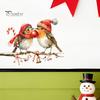 Winter Party Window Ornaments Christmas Birds On Tree Branch Wall Sticker, Cute Watercolor Bird Decal Scene Setting Decals with Ball, Candy Cane, Bell