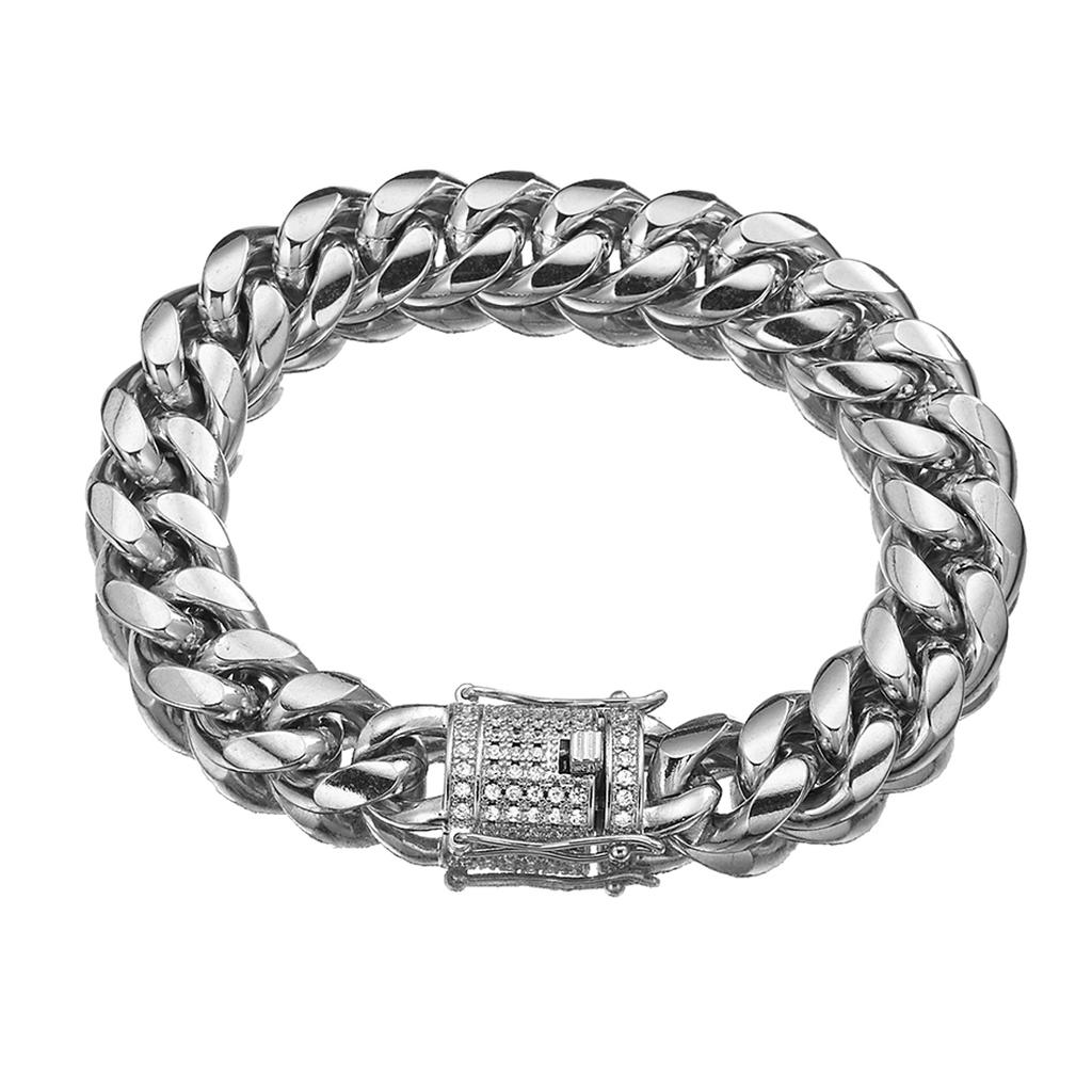 Ankunft Frauen Herren 12mm Edelstahl Miami Curb Cuban Chain Armband Kristall Schnalle Schmuck Geschenk