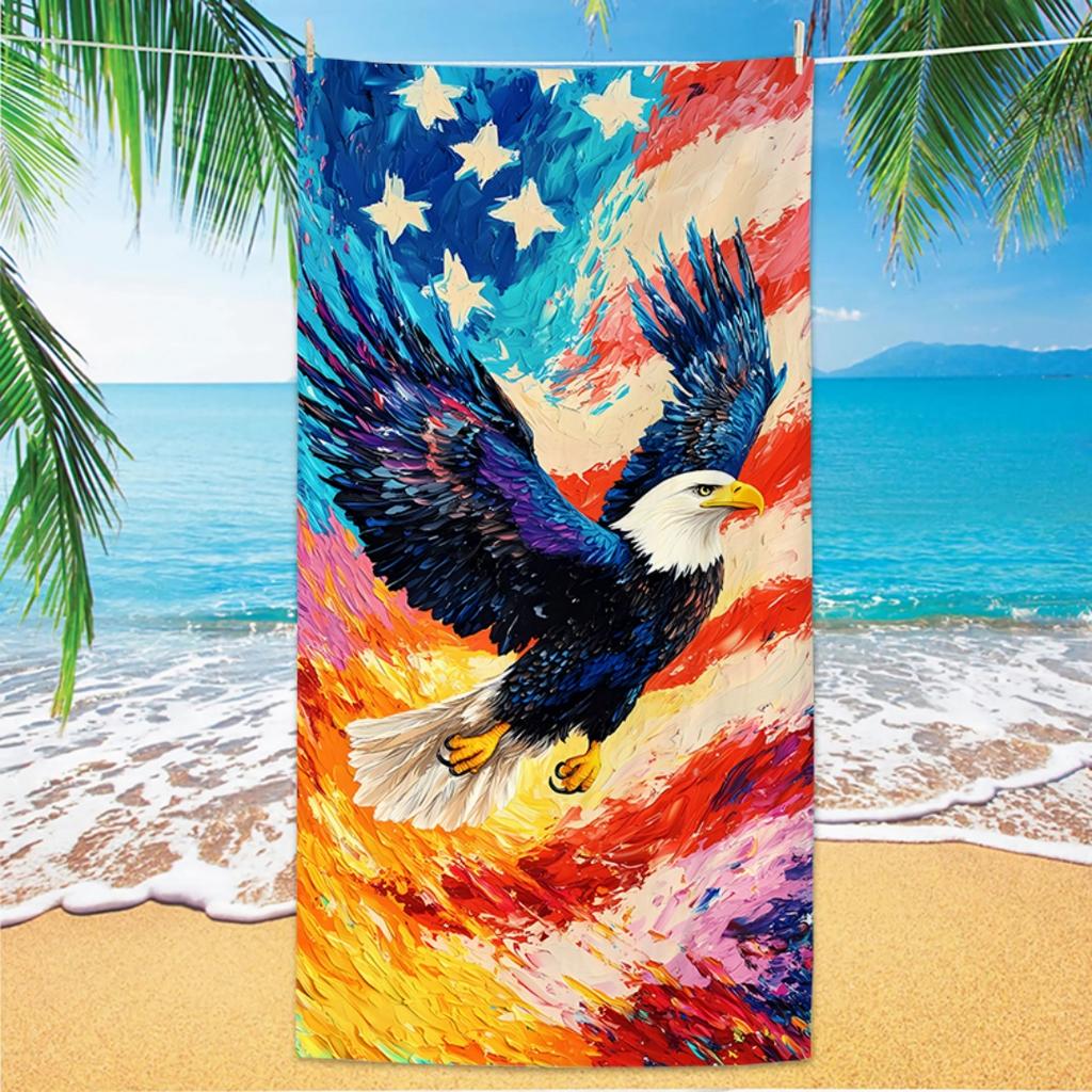Strandtuch mit Adler-Muster, Digitaldruck, Dünn, Schnelltrocknend, Anti-Sand, Mikrofaser, Leicht für Schwimmen, Yoga, Reisen, Fitnessstudio, Geschenk