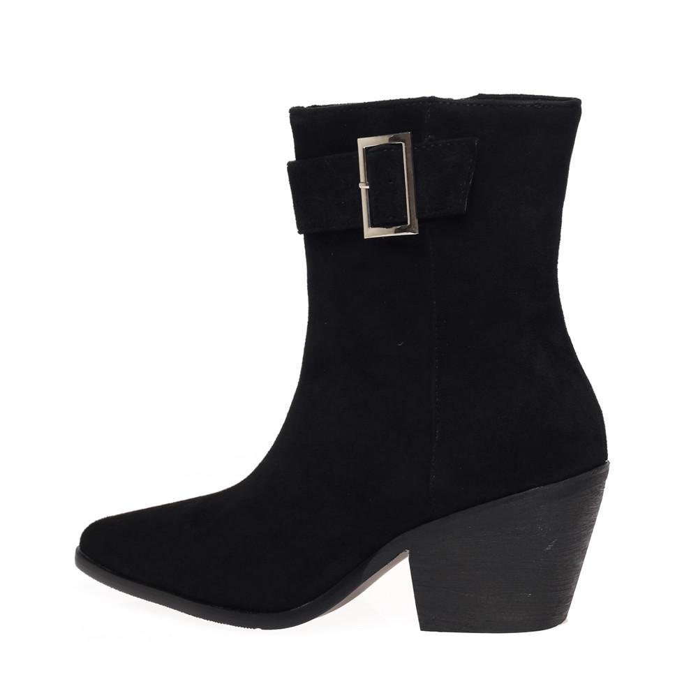 Fashion New Autumn Winter Women Western Cowgirl Chelsea Boots Buckle Slip-on European Cossacks Ladies Shoes Flock High Heels Booties