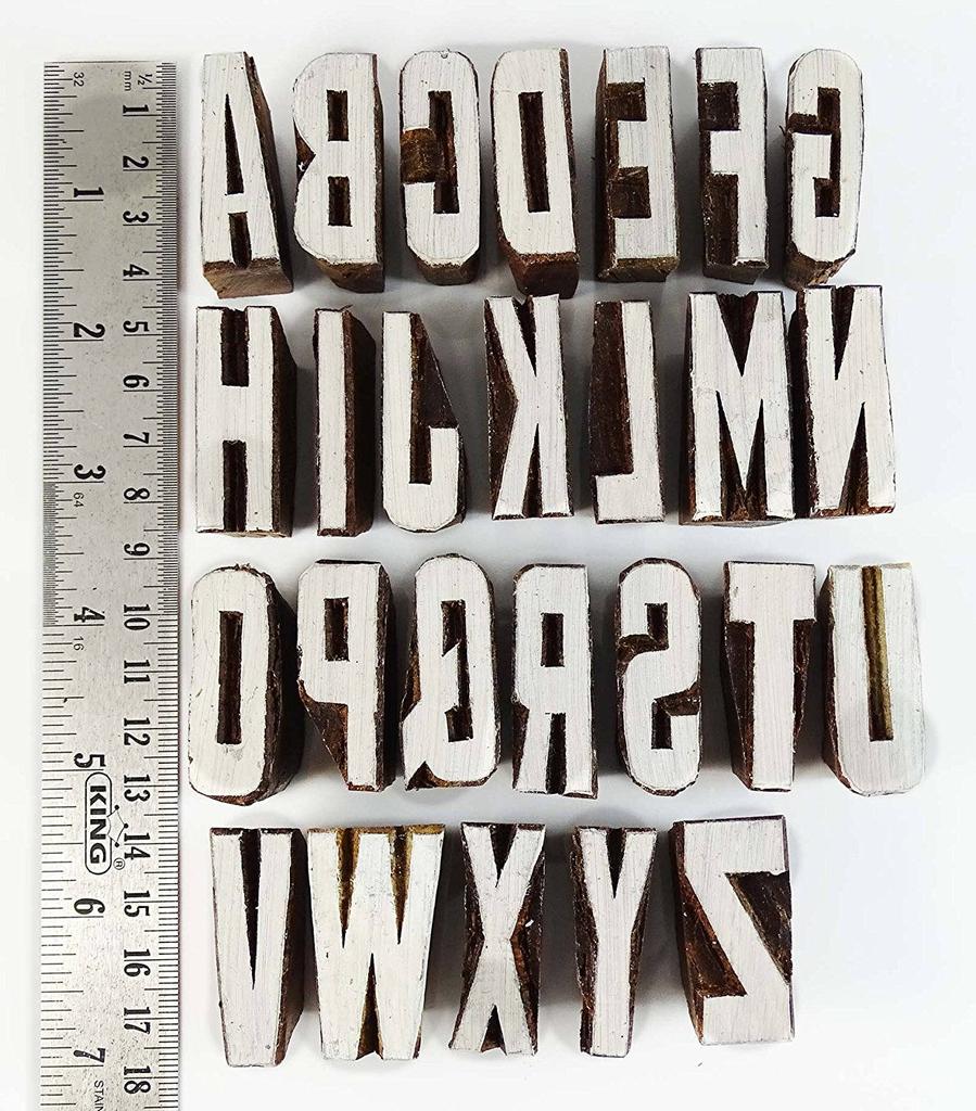 Hand Carved Alphabet Text Stamp Printing Block Wooden Textile Stamp Block