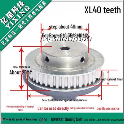 Aluminiowy Stop XL 40-zębny Koło Pasowe Synchroniczne - Rozmiary Otworu: 6/6.35/8/10/12/14/15/17/19/20mm