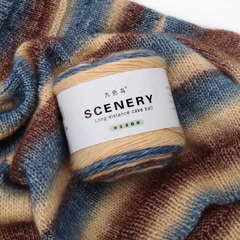 Section Dyed Rainbow Cake Color Gradient Hand-woven DIY Wool/Acrylic Blended Yarn for Clothing Scarf Hat