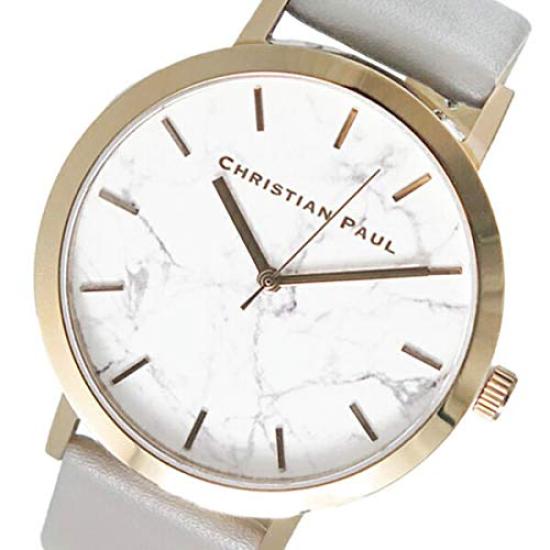 CHRISTIAN PAUL Unisex 43mm White Marble Marble Pattern Gold Case Gray Leather Watch [Christian Paul] Men's Women's MAR-06(MWR4302) [Item]