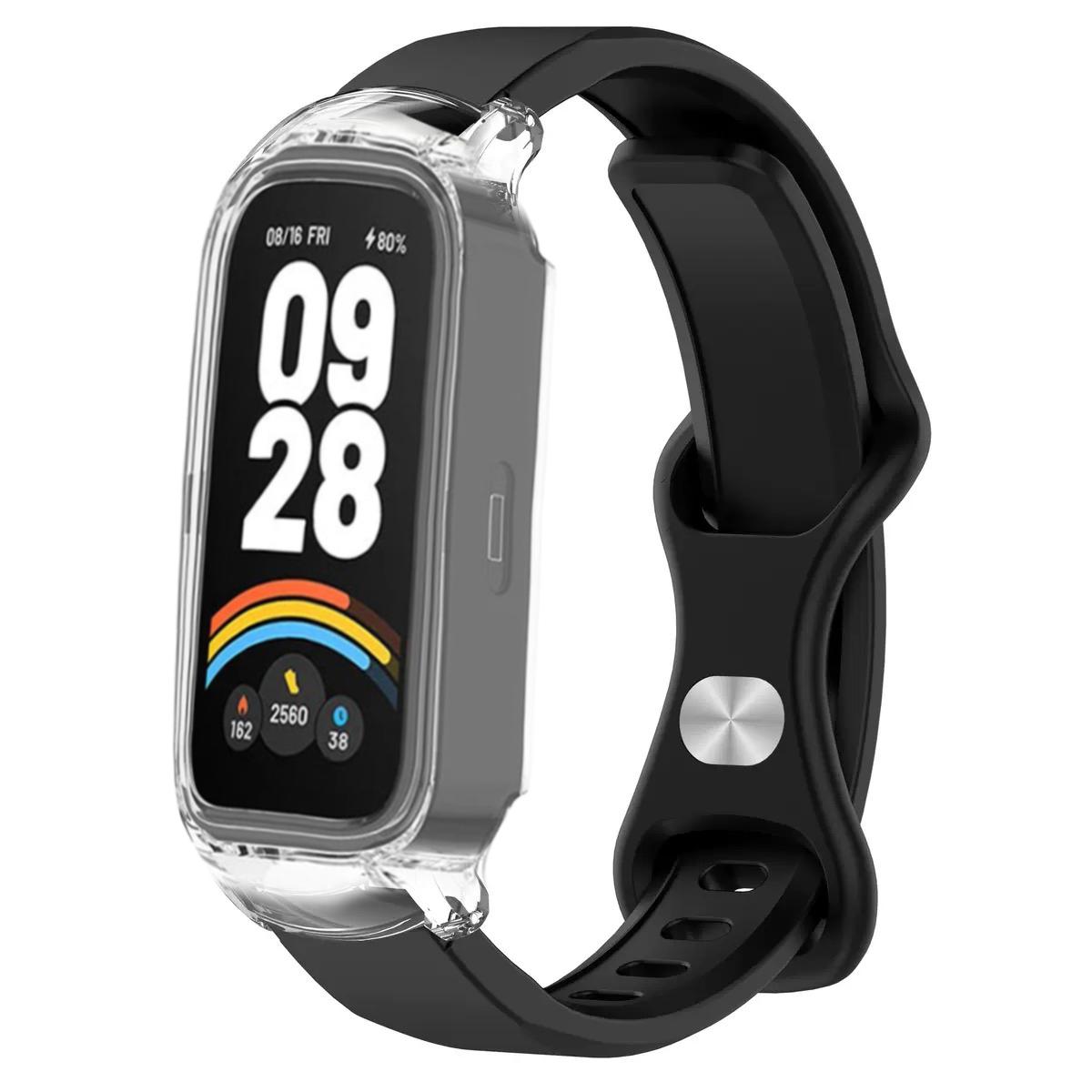 

Transparent Case+Straps for Xiaomi mi band 9 8 active accessories Silicone bracelet+Protective PC shell Cover for Redmi band 3 2 For Mi Band 9 active чёрный