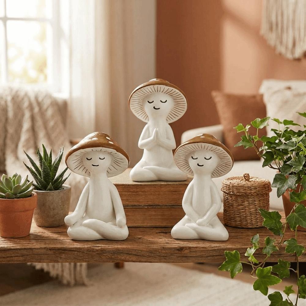 Cute Yoga Mushroom Statue Mini Mushroom Sculpture Courtyard Ornaments Mushroom Figurine Home Decor