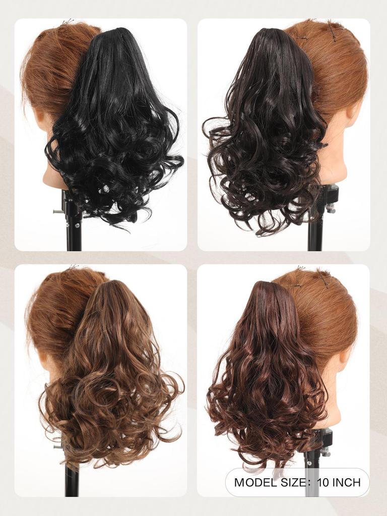 Synthetic 10Inch Ponytail Claw Clip Ponytail Extensions Short Curly Ponytail Ladies Black Brown Hair Clip for Women