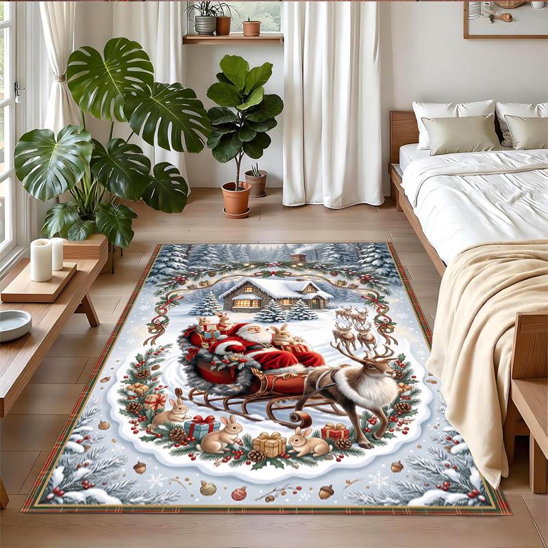 Christmas Printed Square Area Rug Soft Non Slip Floor Carpet For Bedroom Holiday Gift