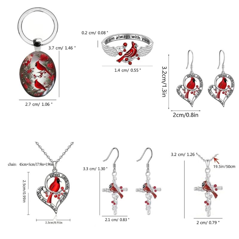 Fashion Redness Bird Pendant Necklace Drop Earring Rings Unique Animals Keychain Keyring Clavicle Chain Vintage Jewelry