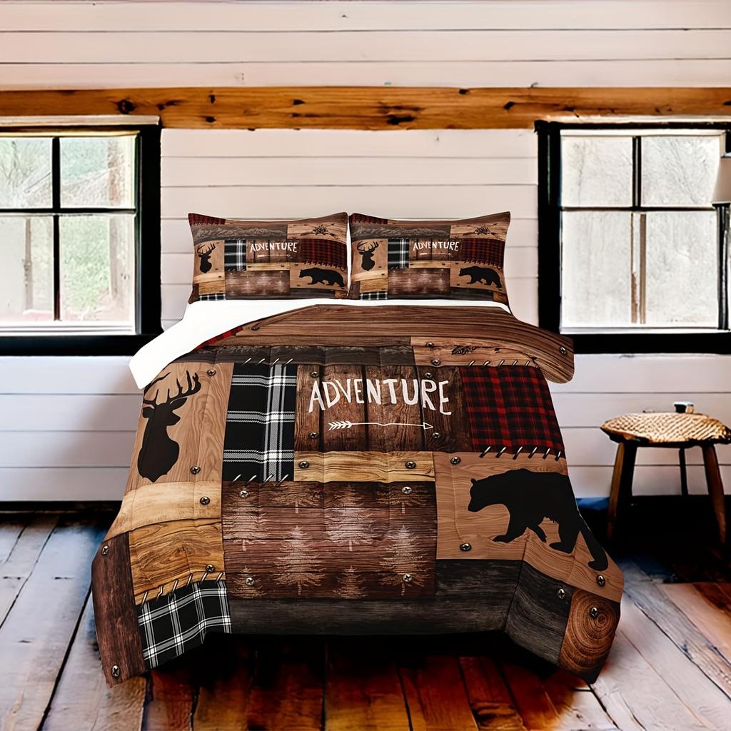 Hyttsängsängkläder Queen Size, Queen Size, Rustika Gårdshus Sängkläder Täcke Set, Camping Eller Äventyr Quiltset Kvinnor Män Rum
