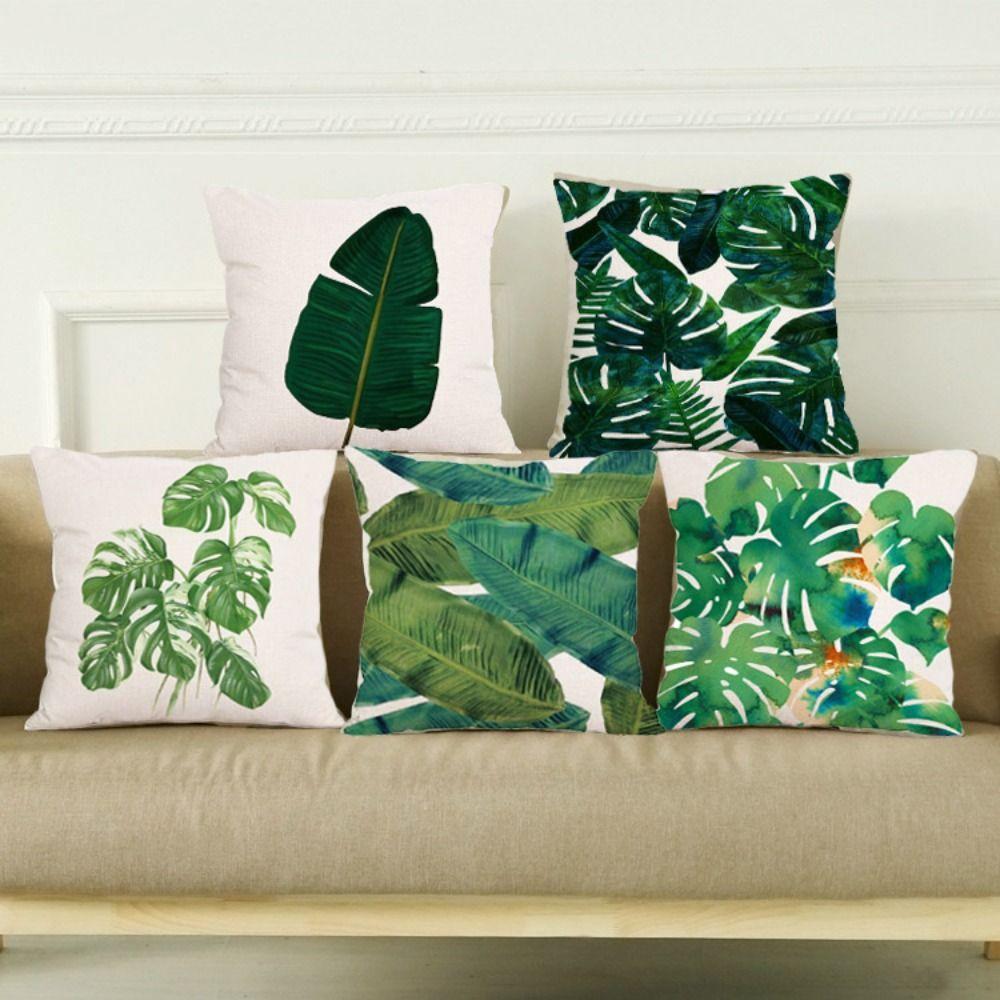 

Наволочка с изображением пальмового листа и зеленого листа, льняная наволочка, наволочка для гостиной/офиса