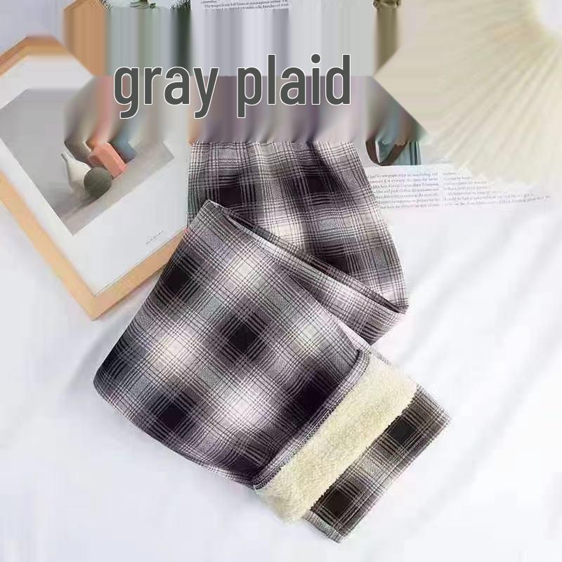 Women's High-Waisted Plaid Wide-Leg Pants - Autumn/Winter Casual Velvet Trousers