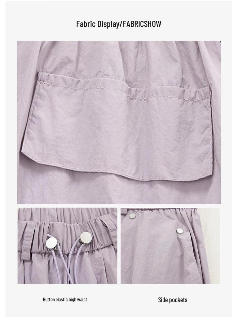 Autumn 2025 Women's High Waist Parachute Cargo Pants - Loose, Convertible, Wide Leg Windbreaker Design