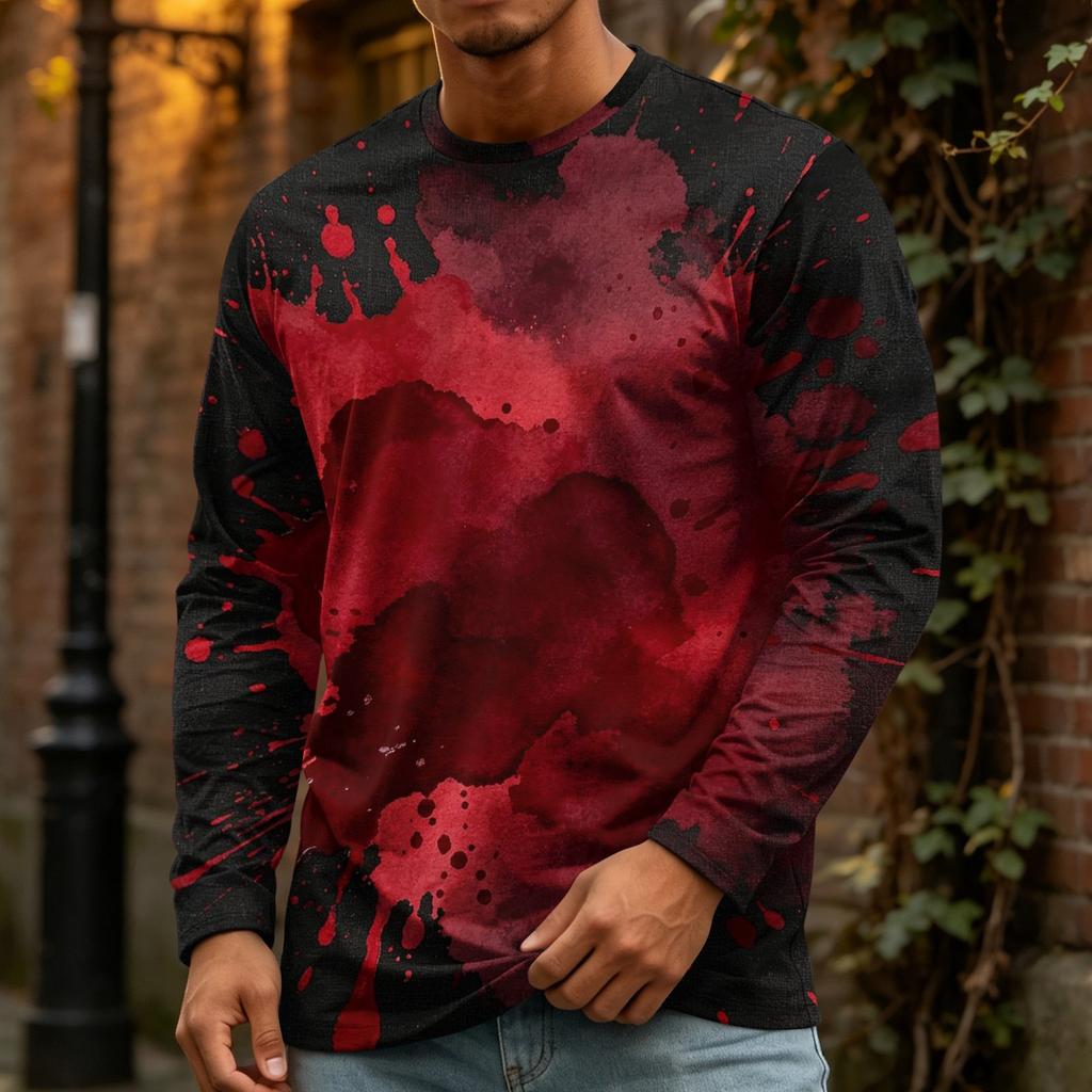 Men's Halloween Printed Crewneck Long Sleeve Top Casual Loose Fit