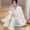 Women's Rose Fleece Pajama Set - Long Sleeve & Pants, Autumn/Winter Style