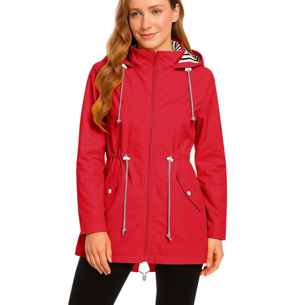 Dames Regenjassen met Capuchon Lichtgewicht Buiten Waterdichte Windjack Effen Trenchcoat Jas Grote Maten