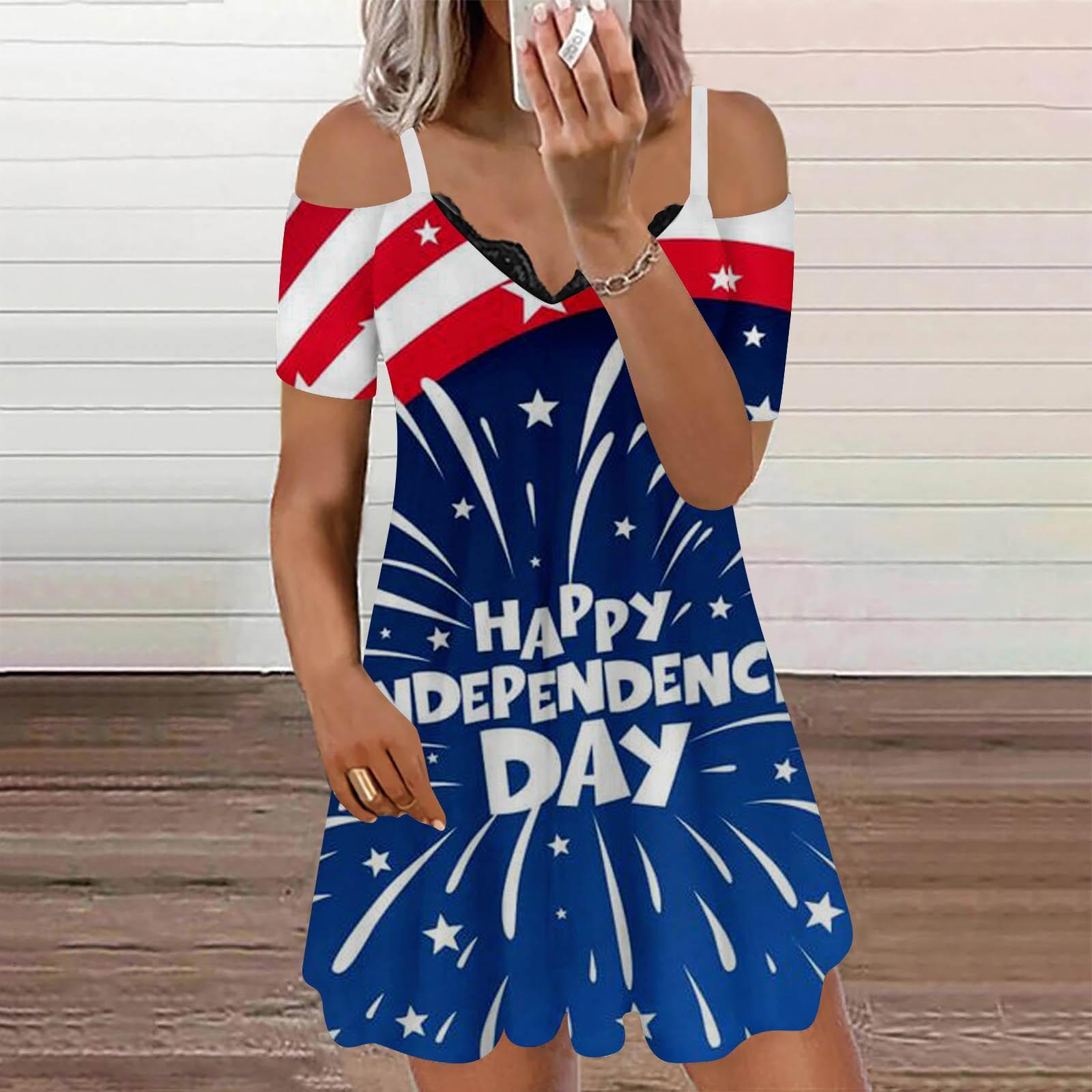 

Женское платье, повседневная юбка-комбинация с принтом для независимого дня, сарафан M красный